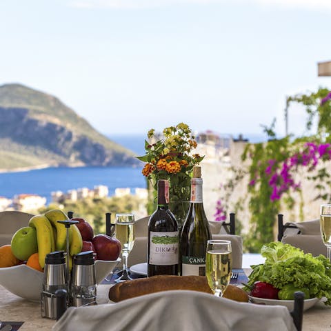 Enjoy an al fresco meal with Turkey's turquoise coast stretching out below