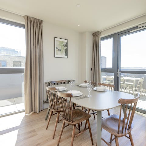 Enjoy delicious meals at home in the spacious dining area or relax in the outdoor seating area