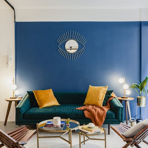 Kick back and relax in the colourful living room