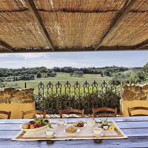 Guests experienced marvellous views of the Tuscan countryside from the villa's many outdoor spaces.