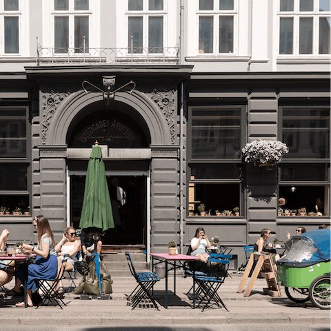 Stay in the vibrant Vesterbro district, full of trendy shops and cafés