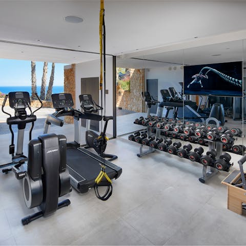 Keep up with your fitness routine in the private gym