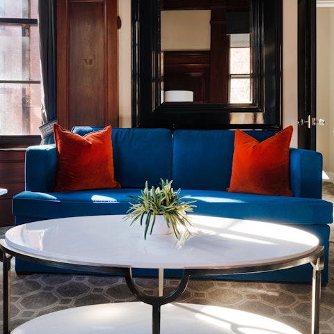 Relax on the comfy sofa after exploring Boston