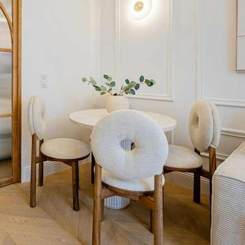 Enjoy a morning coffee at the dining table