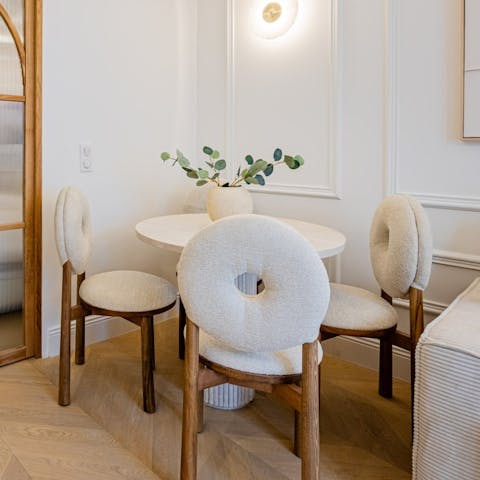 Enjoy a morning coffee at the dining table
