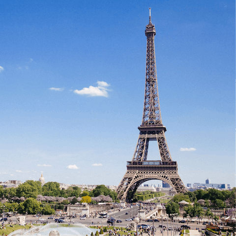 Stroll over the Seine bound for the nearby Eiffel Tower