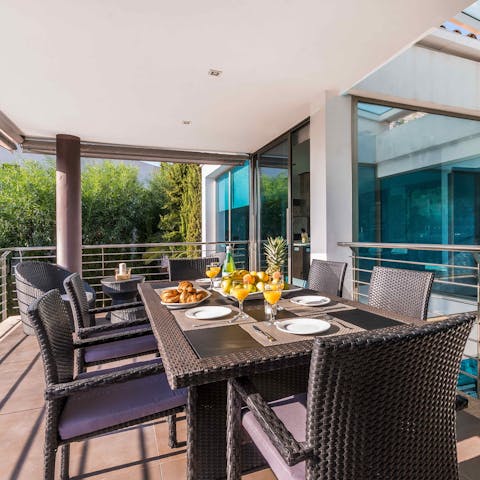 Set up for long, family-sized lunches on the upper terrace