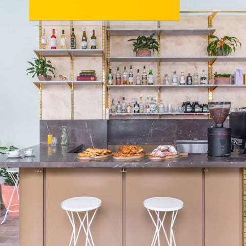 Head to the cafe downstairs for a freshly brewed coffee
