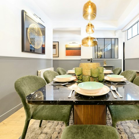 Come together for sociable suppers around the long dining table