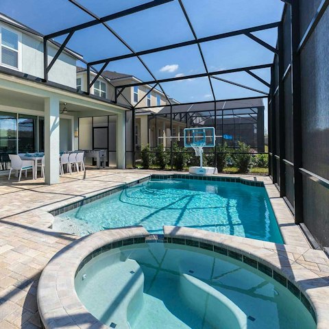 Enjoy family time in the spacious private pool area