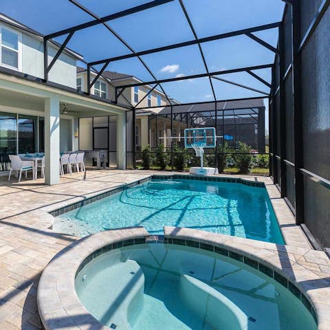 Enjoy family time in the spacious private pool area