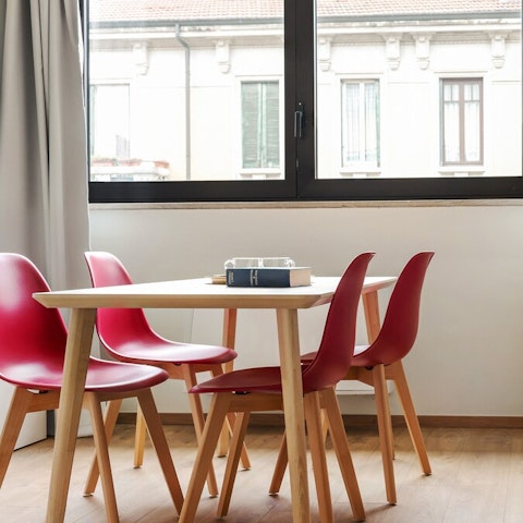 Start your day with an espresso around the chic dining table