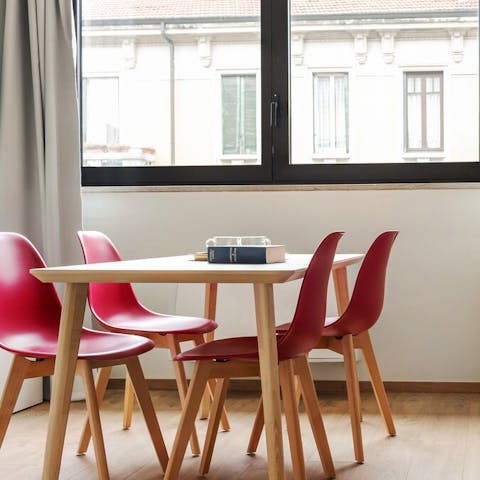 Start your day with an espresso around the chic dining table