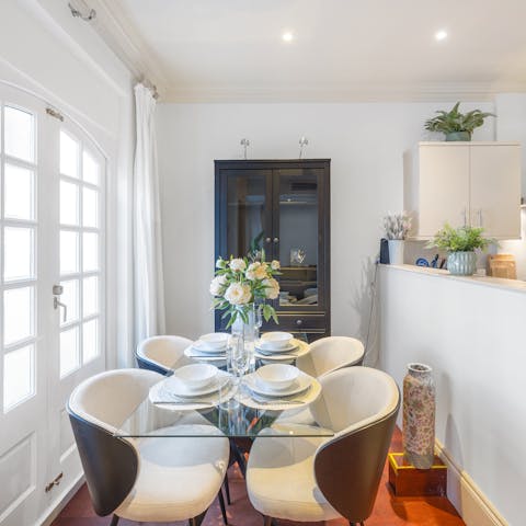 Gather your group for a celebratory meal in the dining area