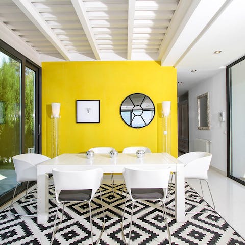 Enjoy group meals in the sleek but funky open-plan dining area