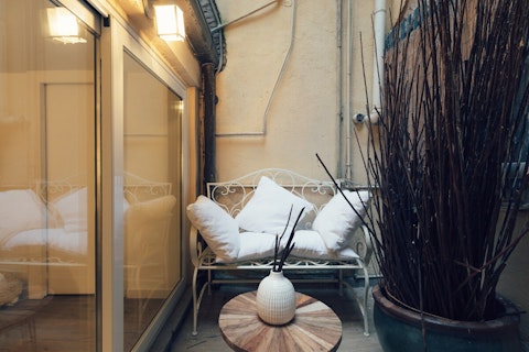 Step outside for coffee on the quiet patio