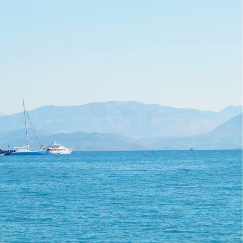 Spend the afternoon at Avlaki Bay, a two-minute drive away