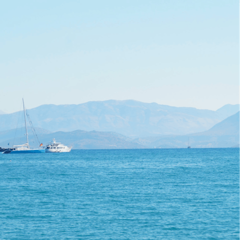 Spend the afternoon at Avlaki Bay, a two-minute drive away