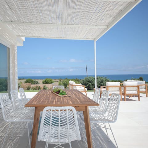 Dine alfresco on the pretty terrace – there's a barbecue to cook on