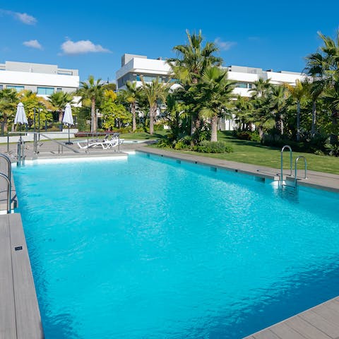 Do some lengths in one of the three on-site communal swimming pools