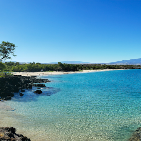Drive fifteen minutes to visit scenic Hapuna Beach