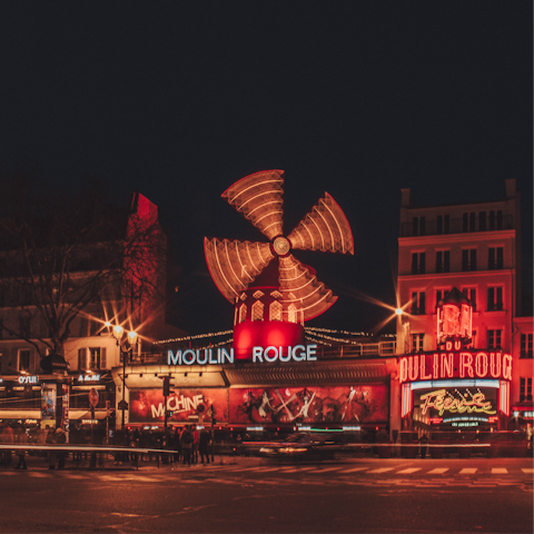 Stroll fifteen minutes to the iconic cabaret club the Moulin Rouge
