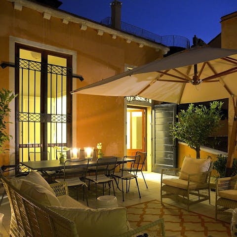 Mix and mingle with the other guests on the shared terrace