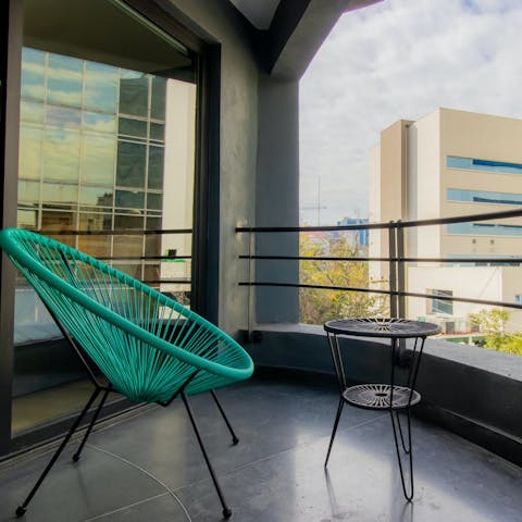 People-watch from the private balcony