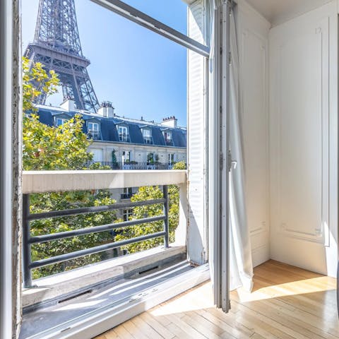 Admire the Iron Lady vistas from the Juliet balcony