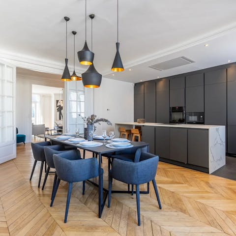 Lay the table for a glamorous dinner party in the made-for-action kitchen