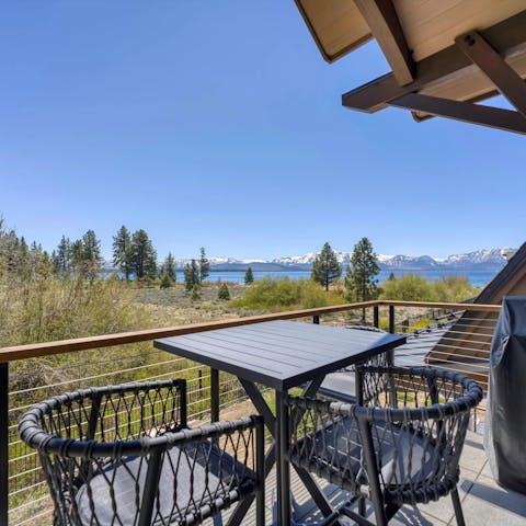 Enjoy lake and mountain views from the scenic patio