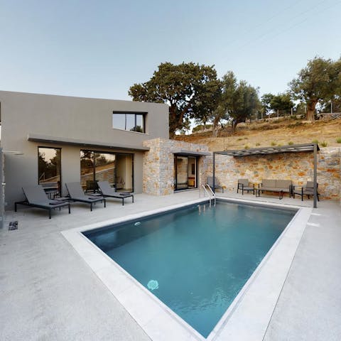 Swim in the private pool to cool off in the Greek heat