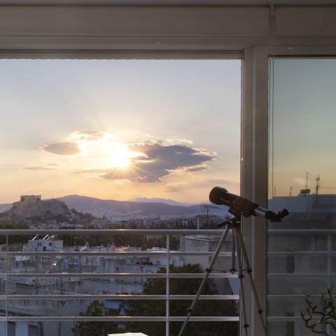 Gaze out at the constellations through the telescope for a glance at the gods
