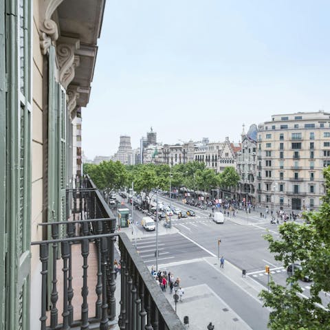 Pad out to the balcony for views over Passeig de Gràcia