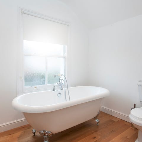 Have a pamper session in the free-standing bathroom