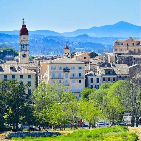 Shop for souvenirs in Corfu Old Town – it's only 9km away