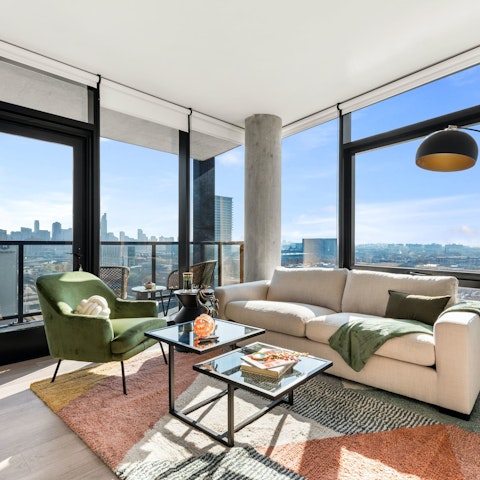 Curl up with sundowners in the high-style living room