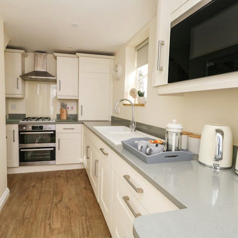 Rustle up a romantic dinner for two in the modern kitchen