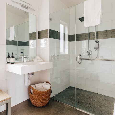Start mornings with a luxurious soak under the rainfall shower
