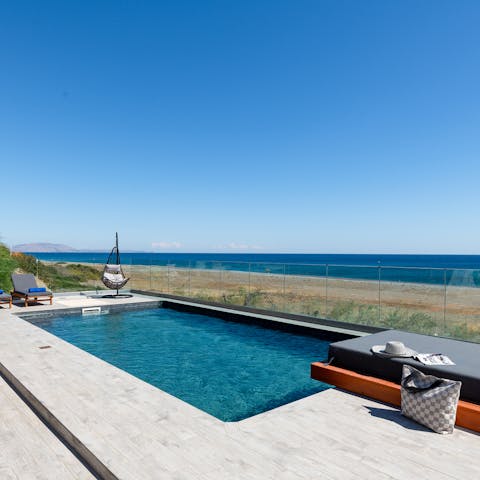 Swim some laps in the private pool, overlooking the gorgeous Mediterranean sea