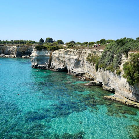 Explore Puglia's stunning coastline, less than a thirty-minute drive away
