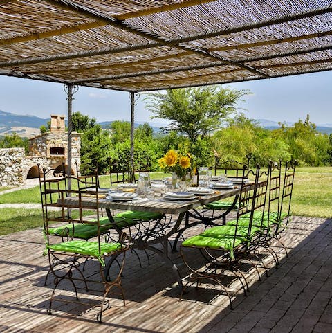 Get the group together for long lunches beneath the bamboo pergola
