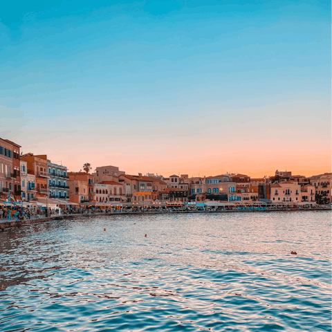 Visit Chania Old Town for souvenir shopping and dinner by the water