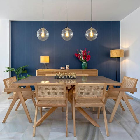 Whip up paella in the well-equipped kitchen