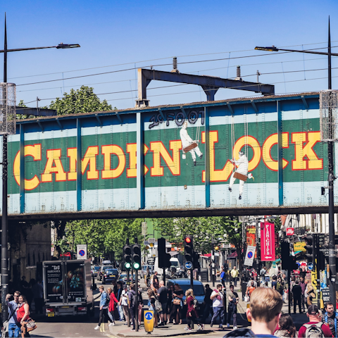 Shop around Camden Lock Market, a five-minute walk away