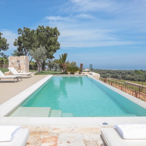 Splash about in your private pool and drink in the glorious countryside views