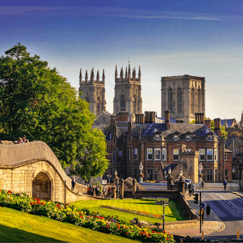 Visit beautiful York Minster, a twelve-minute walk away