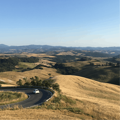 Take the short scenic drive to the majestic town of Volterra