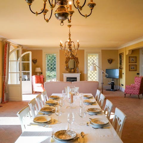 Gather around the elegant dining table for a family feast