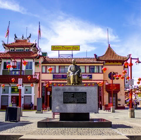 Take a ten-minute drive into Chinatown and dine in creative Asian-fusion eateries